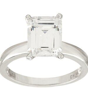 Diamonique 3.00 cttw Emerald-Cut Solitaire Ring, Platinum Clad, Sz 9